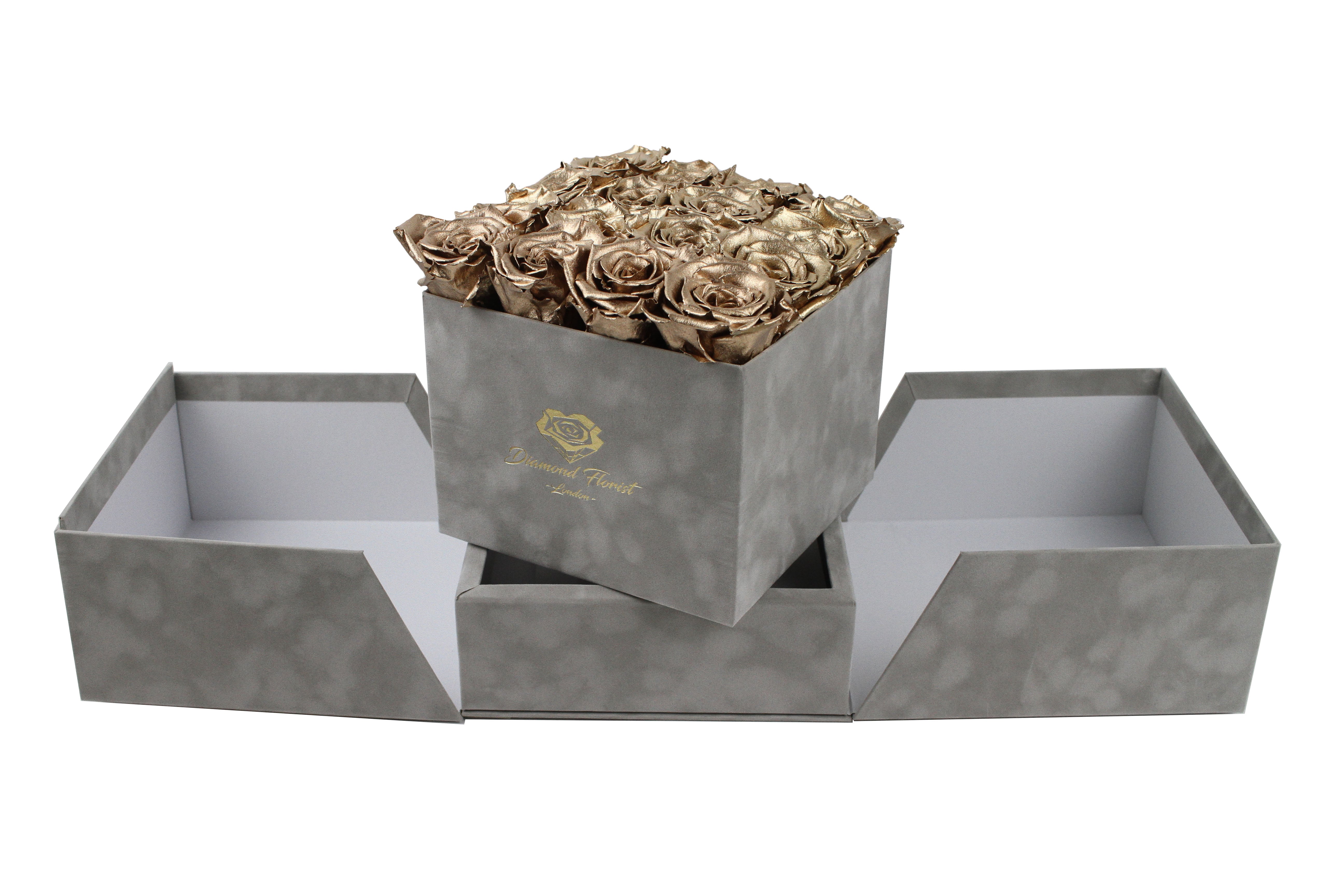 Luxury Velvet boxes - Grey - diamondflorist.co.uk