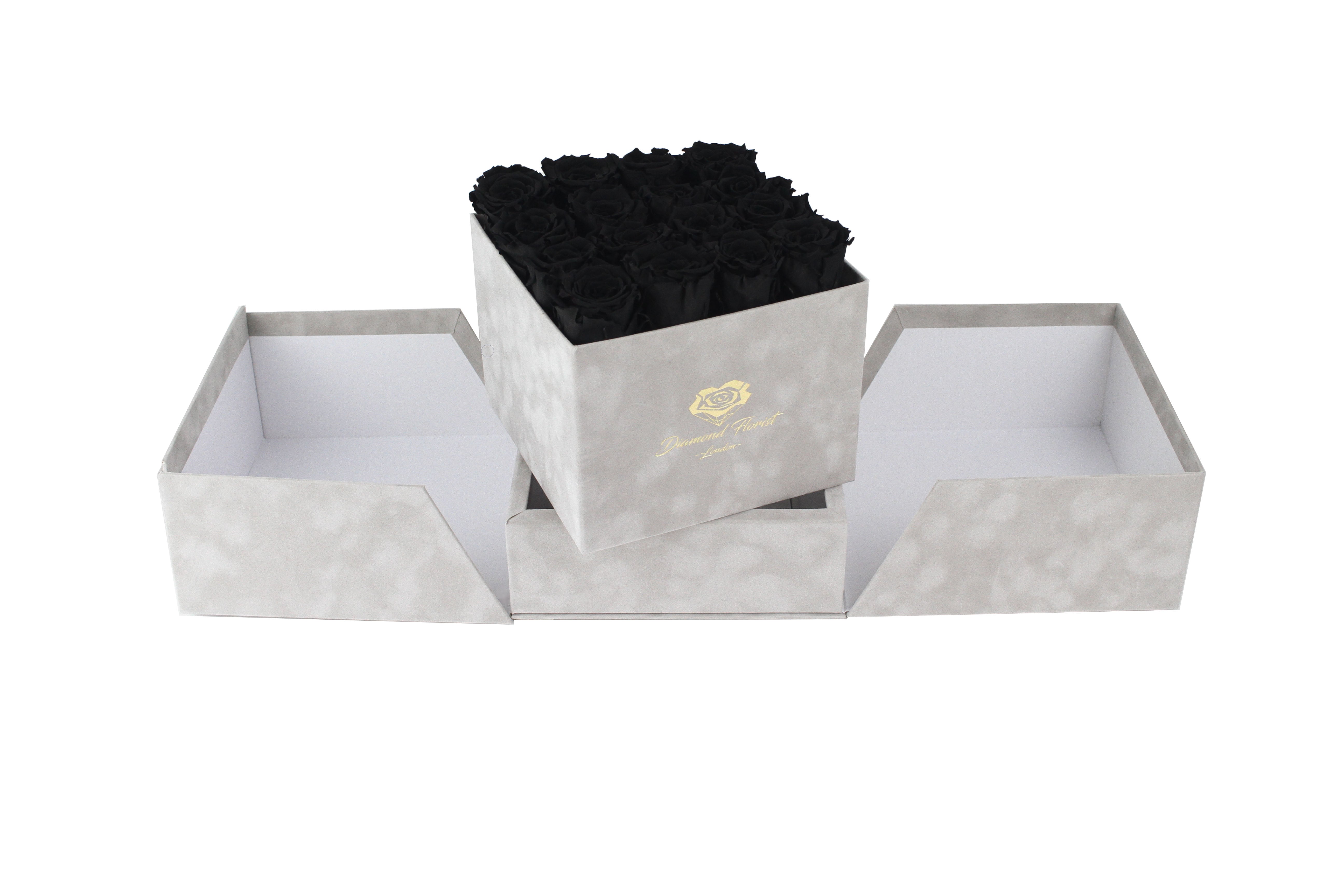 Luxury Velvet boxes - Grey - diamondflorist.co.uk